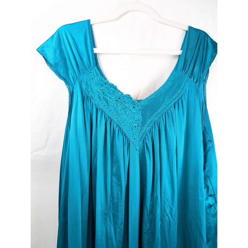 Vintage 80s Vanity Fair Satin Lace Trim Babydoll Dress Size XL Blue Nightgown - Picture 3 of 9